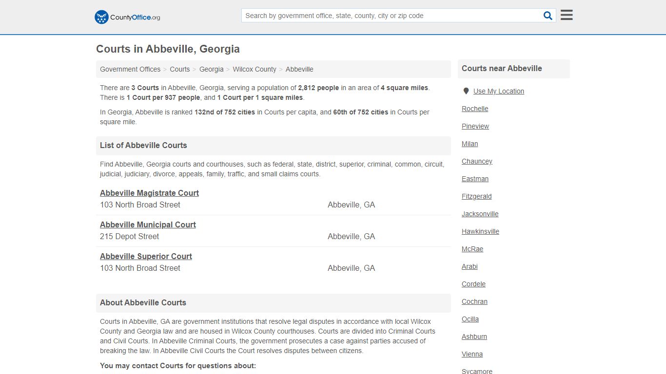 Courts - Abbeville, GA (Court Records & Calendars) - County Office